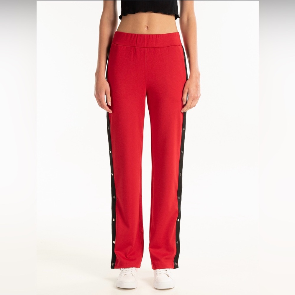 Victoria's Secret Sport Red Joggers with Black Shimmering Sequin Stripes L